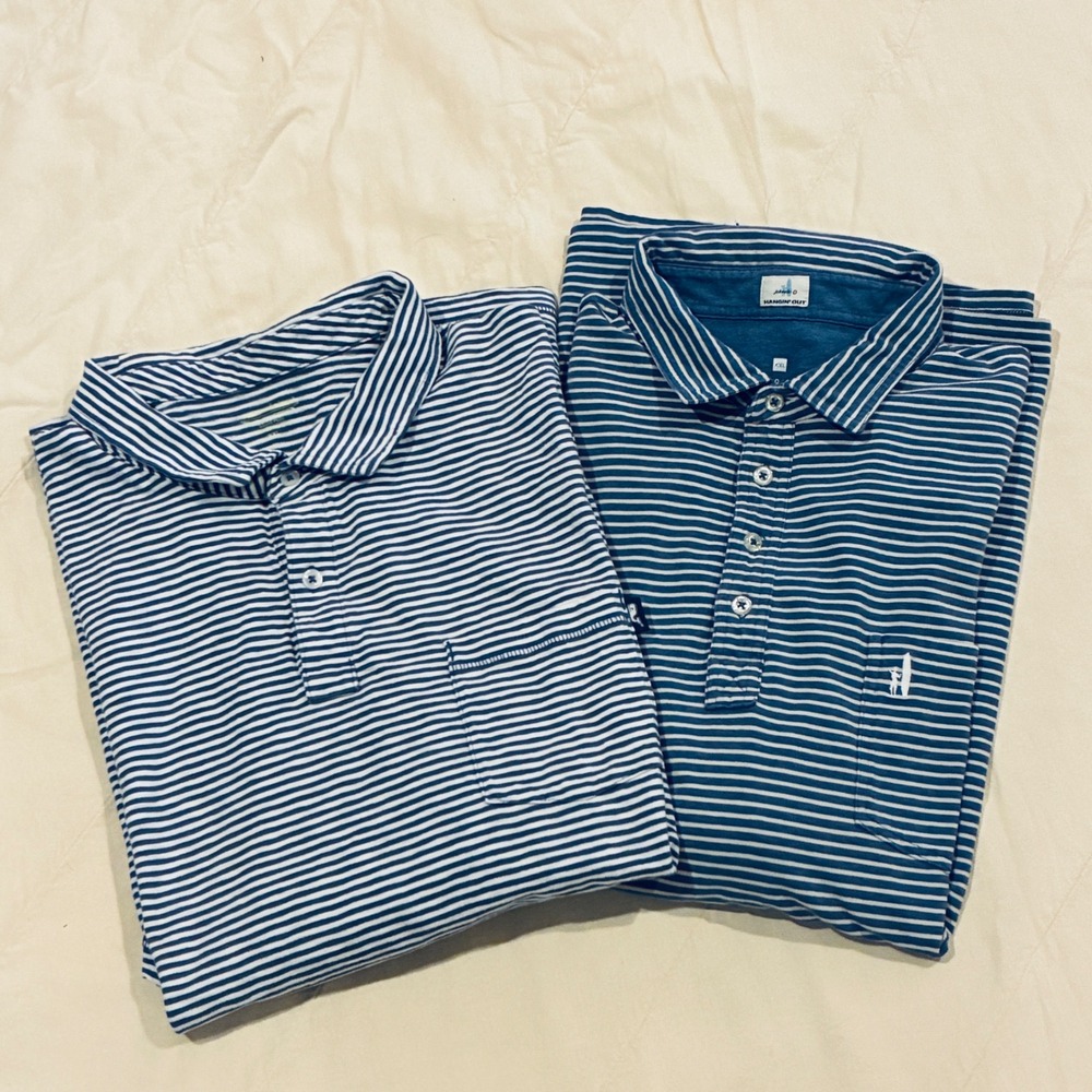 Vineyard Vines & Johnnie-O Polo Shirts Mens XXL Blue White Striped Bundle 2pk
